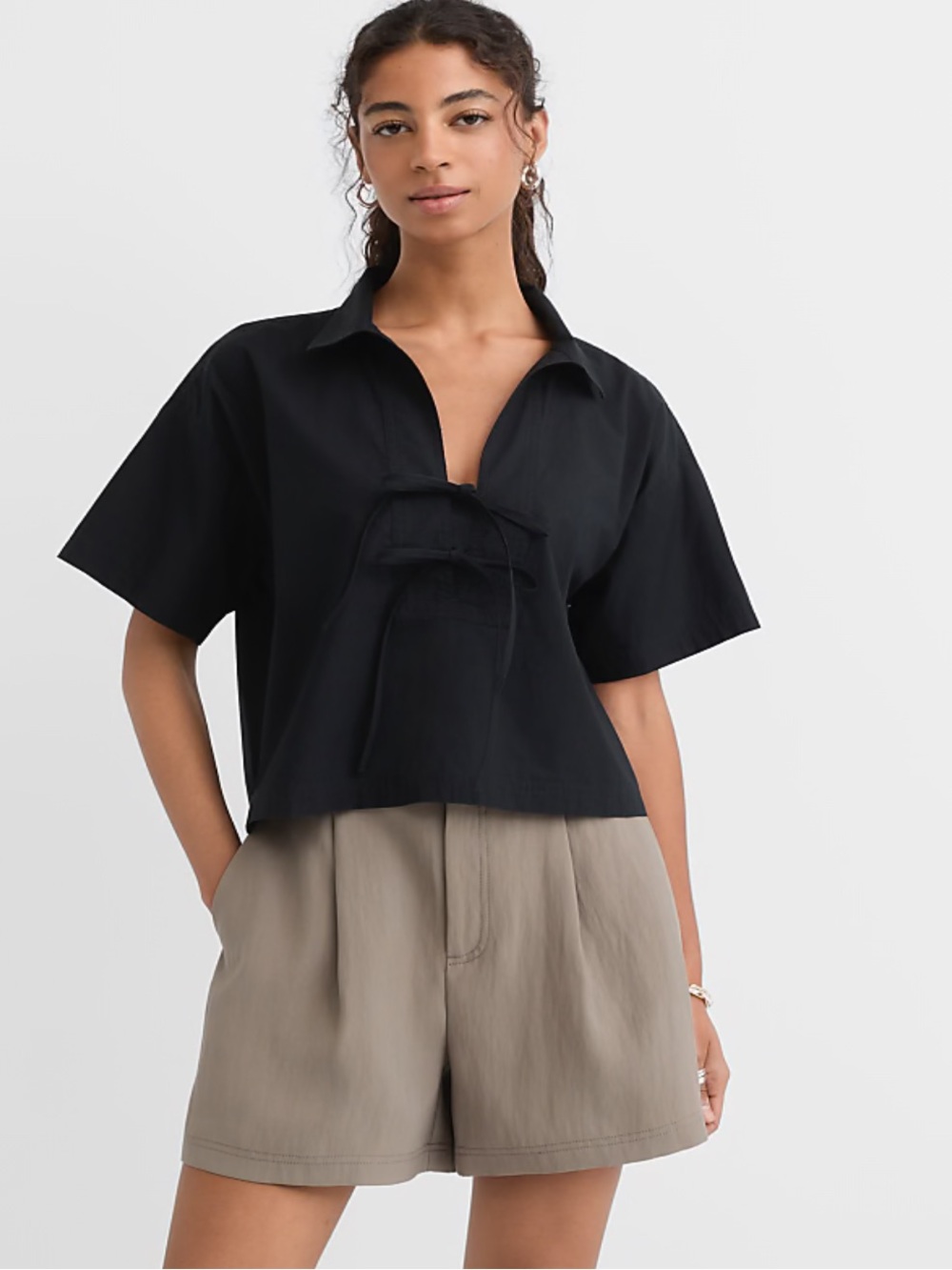 LOFT Black Poplin Bow Shirt
